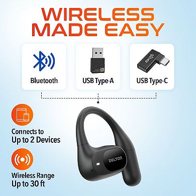Delton O104 Open-Ear Wireless Headset with Charging Case, Black