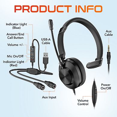 Delton Training Headset with Adapter, Computer Headset Splitter Training Supervising Coaching Bundle