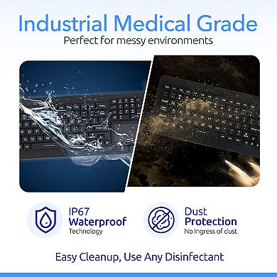 Delton M70 Medical Grade Airtight Waterproof USB Backlit Computer Keyboard & Touchpad, Black