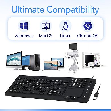Delton M70 Medical Grade Airtight Waterproof USB Backlit Computer Keyboard & Touchpad, Black