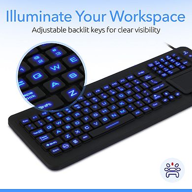 Delton M70 Medical Grade Airtight Waterproof USB Backlit Computer Keyboard & Touchpad, Black