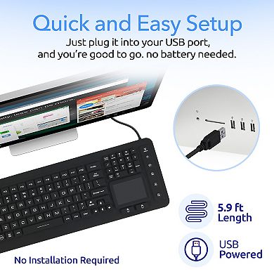 Delton M70 Medical Grade Airtight Waterproof USB Backlit Computer Keyboard & Touchpad, Black