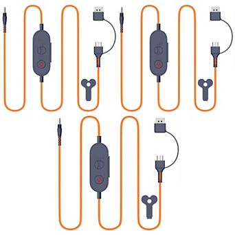 Delton Ascent Replacement USB/USBC Cable for Kids Learning Computer Headphones 3-Pack, Orange
