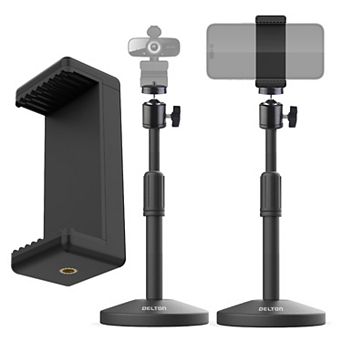 Delton T301 Webcam Stand with Phone Clip Holder Tray, Black