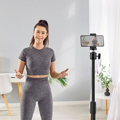 Delton T301 Webcam Stand with Phone Clip Holder Tray, Black