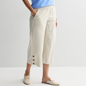 Petite Croft & Barrow® Button Hem Pull On Linen Cropped Pants