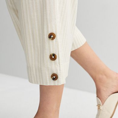 Petite Croft & Barrow® Button Hem Pull On Linen Cropped Pants