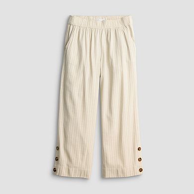 Petite Croft & Barrow® Button Hem Pull On Linen Cropped Pants