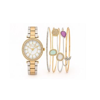 Jessica Carlyle Women's Two-Tone Bracelet Watch & 3-Bracelet Set