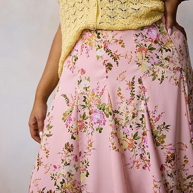 Plus Size LC Lauren Conrad High-Rise Godet Midi Skirt