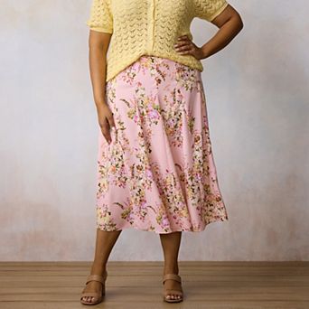 Plus Size LC Lauren Conrad High-Rise Godet Midi Skirt