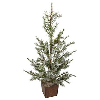 Northlight 28 in Potted Artificial Frosted Pine Christmas Tree Floor Decor