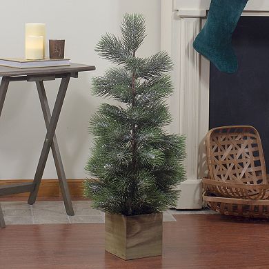 Northlight 3-ft. Artificial Snowy Pine Tree in Wooden Pot