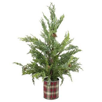 Northlight Real Touch 24 in Unlit Potted Artificial Cedar Christmas Tree