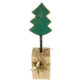 Northlight Metal Tree with Stars & Chunky Wooden Base Christmas Decoration Table Decor