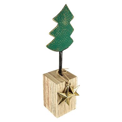 Northlight Metal Tree with Stars & Chunky Wooden Base Christmas Decoration Table Decor
