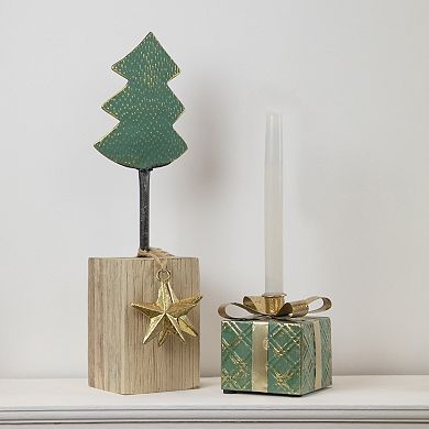 Northlight Metal Tree with Stars & Chunky Wooden Base Christmas Decoration Table Decor