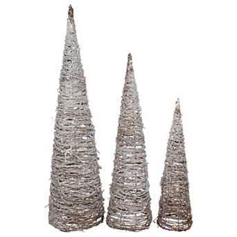 Northlight LED Lighted Rattan Christmas Cone Tree Decorations 3 pk