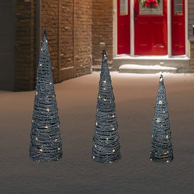 Northlight LED Lighted Rattan Christmas Cone Tree Decorations 3-pk.