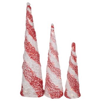 Northlight LED Lighted Candy Cane Striped Christmas Cone Trees Set of 3