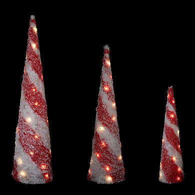 Northlight LED Lighted Candy Cane Striped Christmas Cone Trees Set of 3