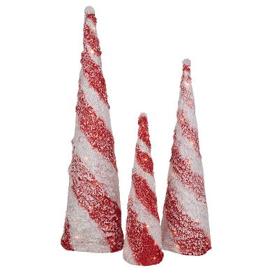 Northlight LED Lighted Candy Cane Striped Christmas Cone Trees Set of 3