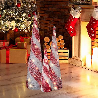 Northlight LED Lighted Candy Cane Striped Christmas Cone Trees Set of 3