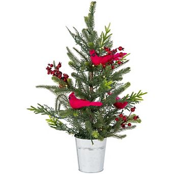 Northlight Pre-Lit LED 2-ft. Mixed Pine Artificial Potted Christmas Tree with Berries & Cardinals