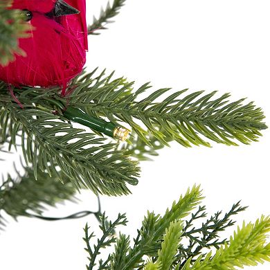 Northlight Pre-Lit LED 2-ft. Mixed Pine Artificial Potted Christmas Tree with Berries & Cardinals