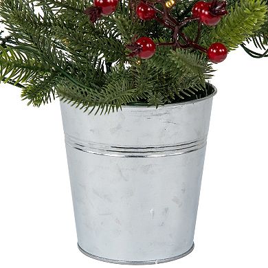 Northlight Pre-Lit LED 2-ft. Mixed Pine Artificial Potted Christmas Tree with Berries & Cardinals