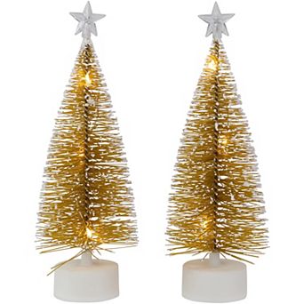 Northlight LED Lighted Mini Bottle Brush Pine Christmas Village Trees Set of 2 Table Decor