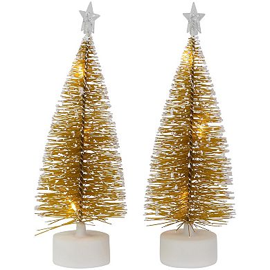 Northlight LED Lighted Mini Bottle Brush Pine Christmas Village Trees Set of 2 Table Decor