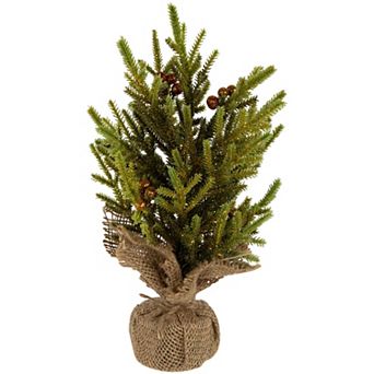 Northlight Mini Pine with Berries Artificial Christmas Tree in Burlap Base Table Decor