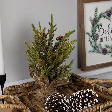Northlight Mini Pine with Berries Artificial Christmas Tree in Burlap Base Table Decor