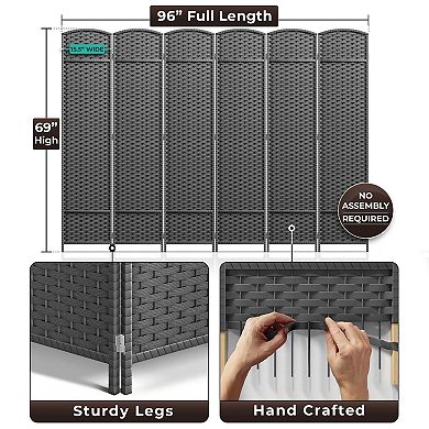 Sorbus 6 ft. Tall Extra Wide Double Hinged 6 Panel Room Divider - Folding Privacy Screens