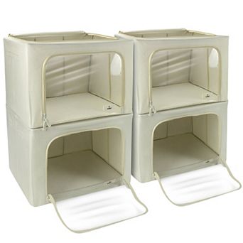 Sorbus 4 Pack Jumbo Foldable Storage Box - Metal Frame, Oxford Fabric with Clear Window & Handles