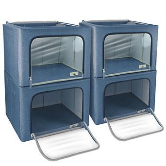 Sorbus 4 Pack Jumbo Foldable Storage Box - Metal Frame, Oxford Fabric with Clear Window & Handles