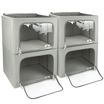 Sorbus 4 Pack Jumbo Foldable Storage Box - Metal Frame, Oxford Fabric with Clear Window & Handles