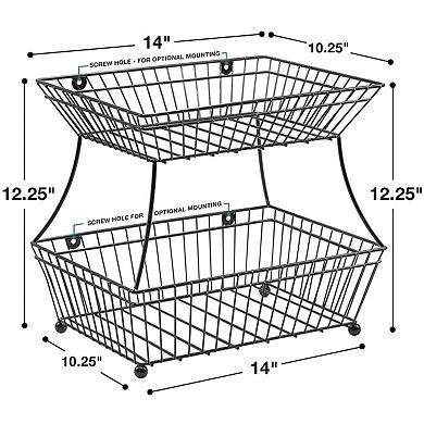 Sorbus 2-Tier Flat-Back Metal Wire Basket - Declutter countertops, kitchen, bathroom, and more