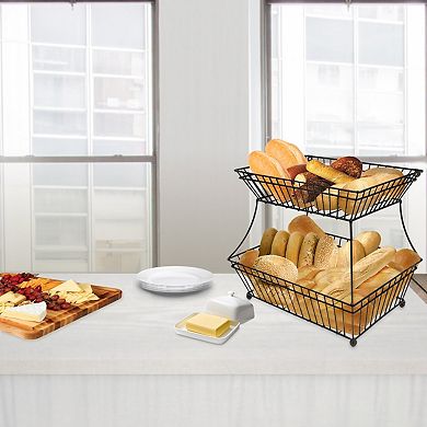 Sorbus 2-Tier Flat-Back Metal Wire Basket - Declutter countertops, kitchen, bathroom, and more