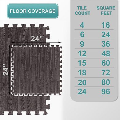 Sorbus 24 Tiles 96 Sq. Ft. Wood Grain Interlocking Mats Tiles- for Home, Playroom, Trade Show