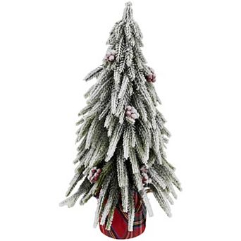 Northlight Mini Flocked Downswept Pine Artificial Christmas Tree with Berries Table Decor