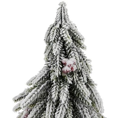 Northlight Mini Flocked Downswept Pine Artificial Christmas Tree with Berries Table Decor