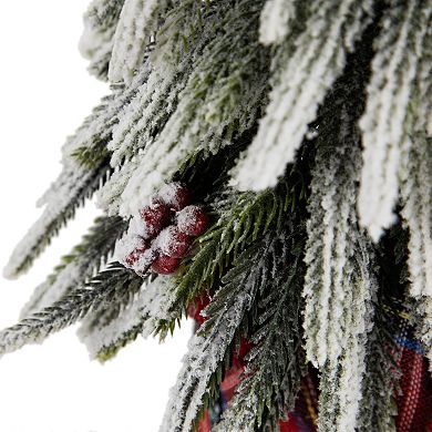 Northlight Mini Flocked Downswept Pine Artificial Christmas Tree with Berries Table Decor