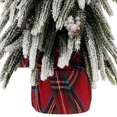 Northlight Mini Flocked Downswept Pine Artificial Christmas Tree with Berries Table Decor