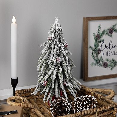 Northlight Mini Flocked Downswept Pine Artificial Christmas Tree with Berries Table Decor