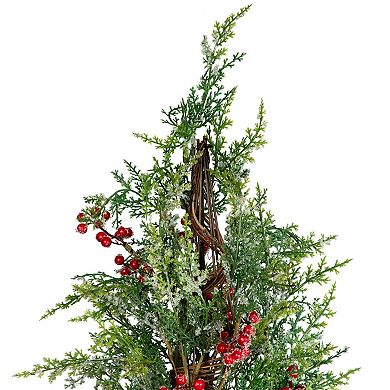 Northlight 27-Inch Icy Pine with Berries Artificial Cone Christmas Tree