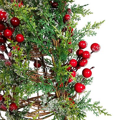Northlight 27-Inch Icy Pine with Berries Artificial Cone Christmas Tree