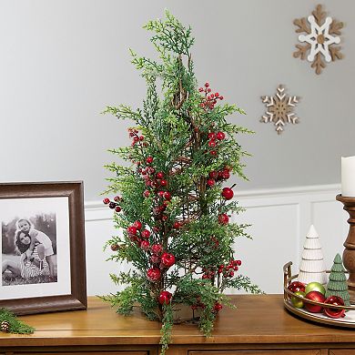 Northlight 27-Inch Icy Pine with Berries Artificial Cone Christmas Tree