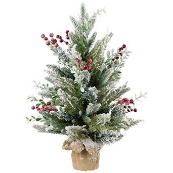 Northlight 24-Inch Artificial Flocked Balsam Pine Mini Christmas Tree in Burlap Base